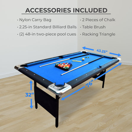 Fairmont Portable 6ft Pool Table W/Easy Folding for Storage (Non-Slate)