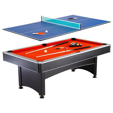 Maverick II 7ft Pool Table with Table Tennis Top - Black with Red Felt (Non-Slate)