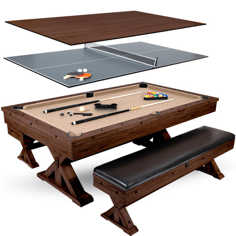 The Rockford 7' Multi-Game Table  With Benches