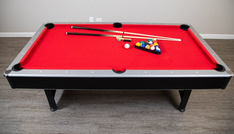 Maverick II 7ft Pool Table with Table Tennis Top - Black with Red Felt (Non-Slate)