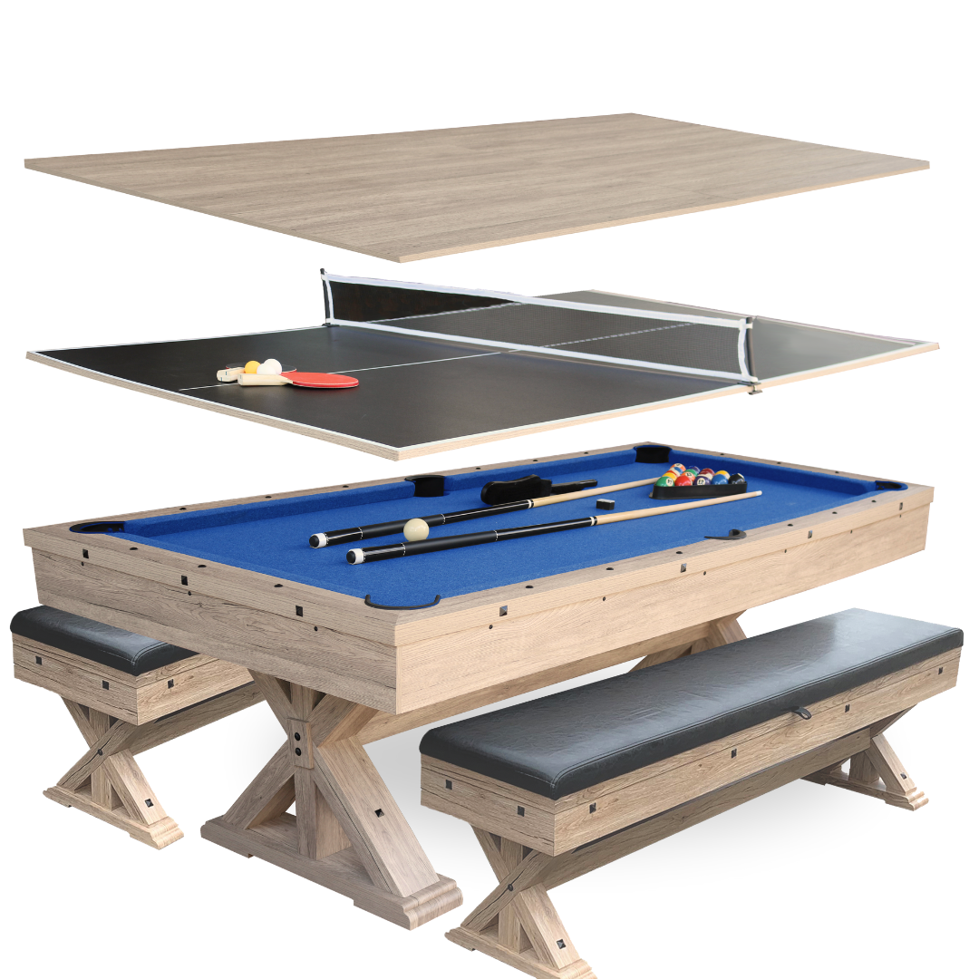 The Rockford 7' Multi-Game Table  With Benches