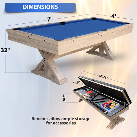 The Rockford 7' Multi-Game Table  With Benches