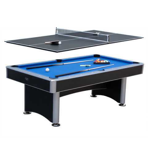 Maverick II 7-ft Pool Table with Table Tennis Top - Black with Blue Felt (Non-Slate)